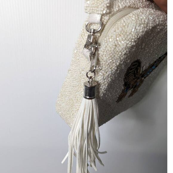 Tiana Y2K Beaded Butterfly Bag Ivory Multi Sequin Crossbody Purse Handcrafted - Picture 10 of 11
